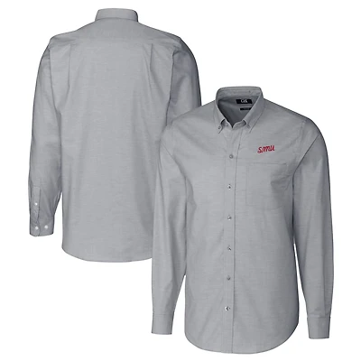 Men's Cutter & Buck  Charcoal SMU Mustangs Vault Stretch Oxford Long Sleeve Dress Shirt
