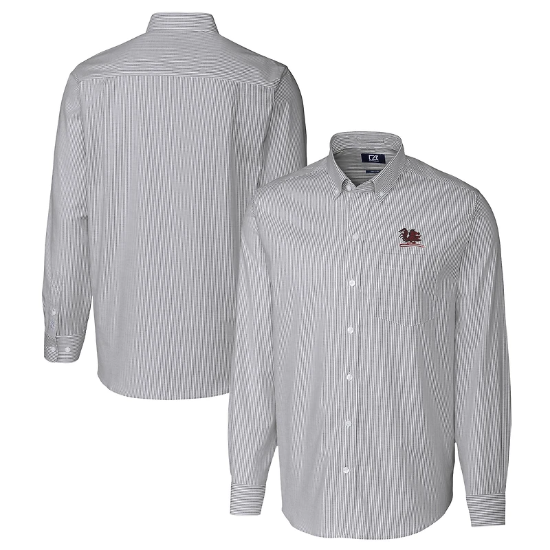 Men's Cutter & Buck  Charcoal South Carolina Gamecocks Vault Striped Stretch Oxford Long Sleeve Dress Shirt