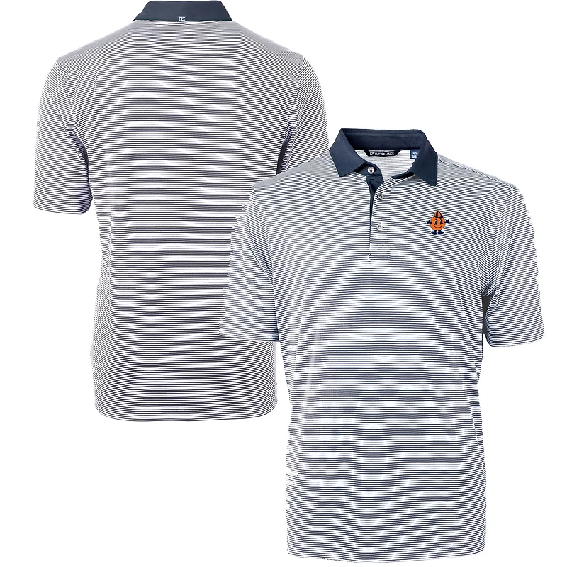 Men's Cutter & Buck  Navy/White Syracuse Orange Vault DryTec Virtue Eco Pique Micro Stripe Recycled Polo