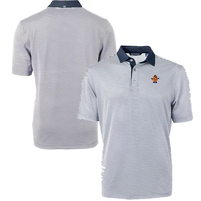 Men's Cutter & Buck  Navy/White Syracuse Orange Vault DryTec Virtue Eco Pique Micro Stripe Recycled Polo
