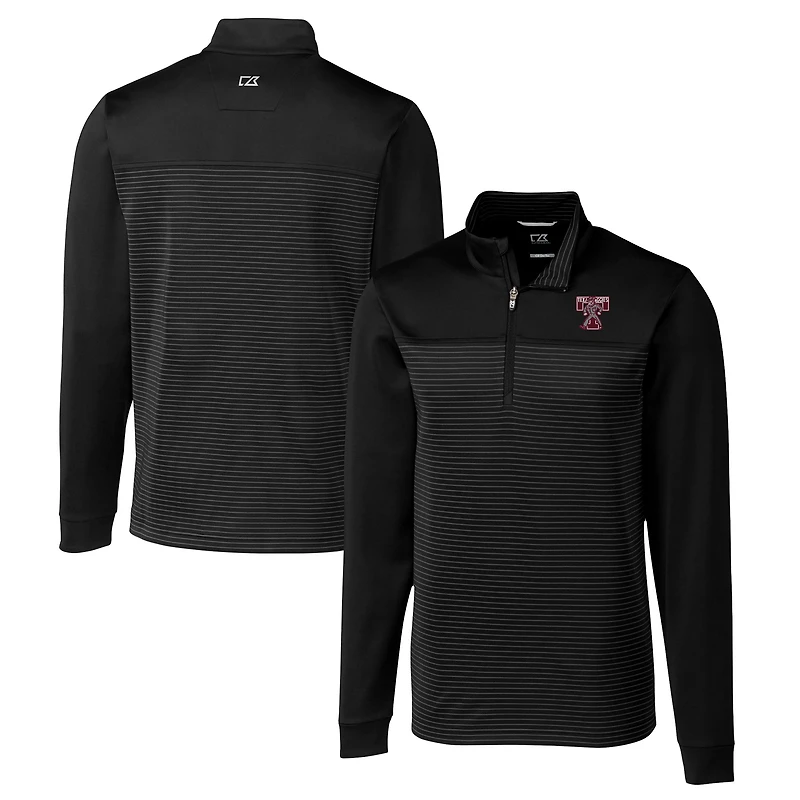 Men's Cutter & Buck  Black Texas A&M Aggies Vault DryTec Traverse Stripe Stretch Quarter-Zip Pullover