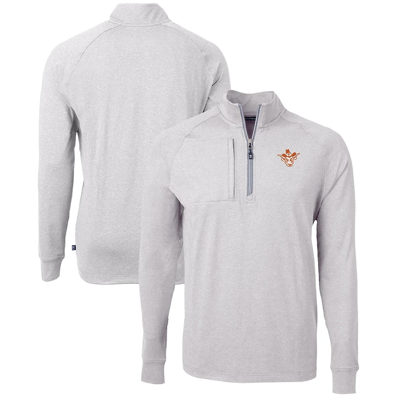 Men's Cutter & Buck  Heather Gray Texas Longhorns Vault Adapt Eco Knit Heathered Recycled Raglan Quarter-Zip Top