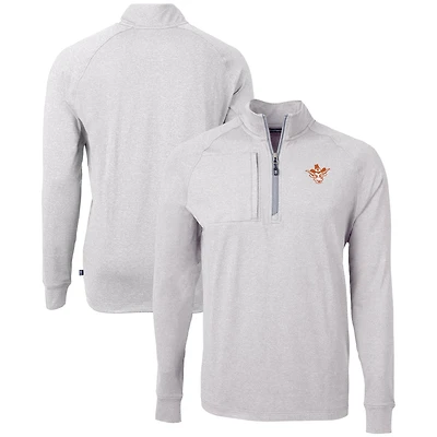 Men's Cutter & Buck  Heather Gray Texas Longhorns Vault Adapt Eco Knit Heathered Recycled Raglan Quarter-Zip Top