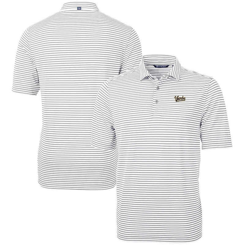Men's Cutter & Buck  Gray Vanderbilt Commodores Vault DryTec Virtue Eco Pique Stripe Recycled Polo