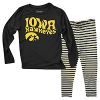 Toddler Wes & Willy  Iowa Hawkeyes Long Sleeve Top and Striped Tri-Blend Leggings Set