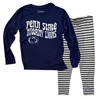 Toddler Wes & Willy  Penn State Nittany Lions Long Sleeve Top and Striped Tri-Blend Leggings Set