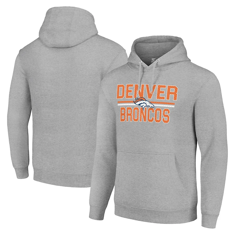 Unisex Starter Heather Gray Denver Broncos Team Mesh Print Graphic Tri-Blend Pullover Hoodie