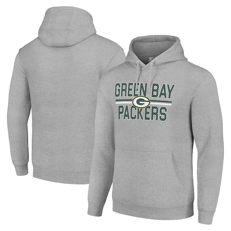 Unisex Starter Heather Gray Green Bay Packers Team Mesh Print Graphic Tri-Blend Pullover Hoodie