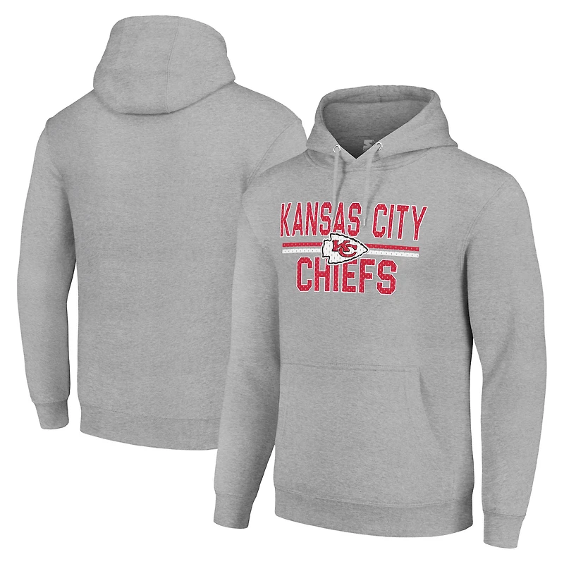 Unisex Starter Heather Gray Kansas City Chiefs Team Mesh Print Graphic Tri-Blend Pullover Hoodie