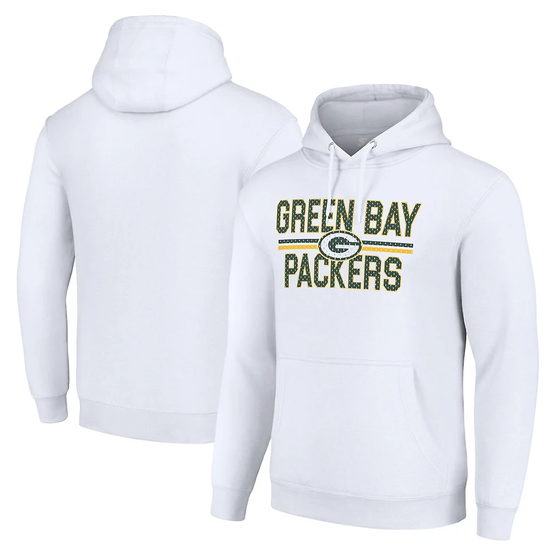 Unisex Starter White Green Bay Packers Team Mesh Print Graphic Tri-Blend Pullover Hoodie
