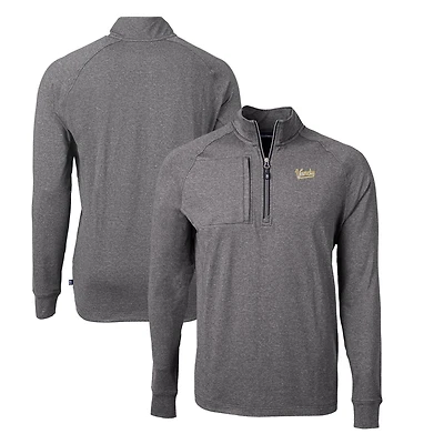 Men's Cutter & Buck Heather Black Vanderbilt Commodores Big & Tall Adapt Eco Knit Heather Quarter-Zip Top