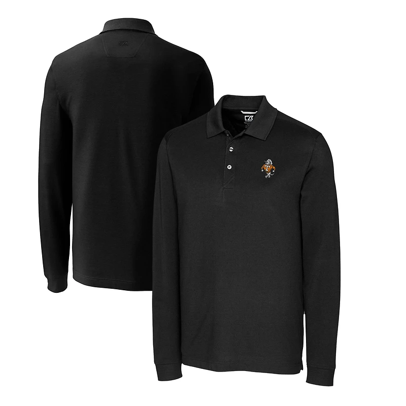 Men's Cutter & Buck Black Tennessee Volunteers Big & Tall Tri-Blend Pique Long Sleeve DryTec Polo