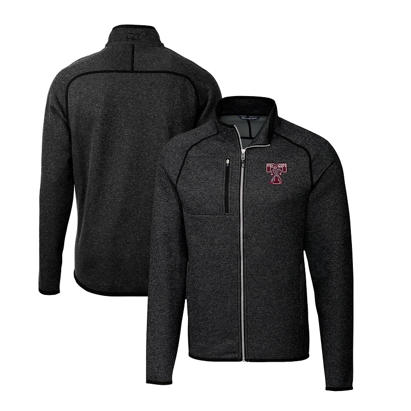 Men's Cutter & Buck Heather Charcoal Texas A&M Aggies Big & Tall Mainsail Sweater-Knit Full-Zip Jacket
