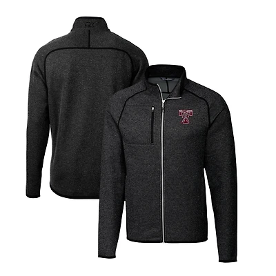 Men's Cutter & Buck Heather Charcoal Texas A&M Aggies Big & Tall Mainsail Sweater-Knit Full-Zip Jacket