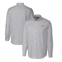 Men's Cutter & Buck Charcoal Texas Longhorns Stretch Oxford Stripe Big & Tall Long Sleeve Dress Shirt