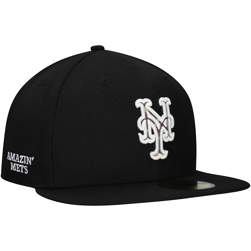 Men's New Era Black New York Mets Troop Chant Camo Undervisor 59FIFTY Fitted Hat