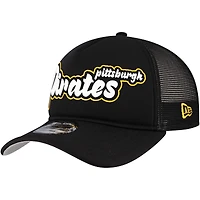 Men's New Era Black Pittsburgh Pirates Retro Bold A-Frame Trucker 9FORTY Adjustable Hat