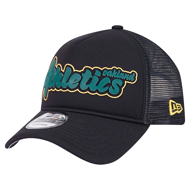 Men's New Era Black Athletics Retro Bold A-Frame Trucker 9FORTY Adjustable Hat