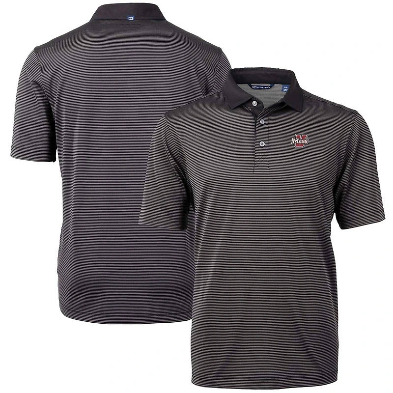 Men's Cutter & Buck  Black UMass Minutemen Virtue Eco Pique Micro Stripe Recycled Polo