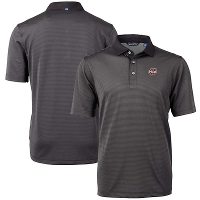 Men's Cutter & Buck  Black UMass Minutemen Virtue Eco Pique Micro Stripe Recycled Polo