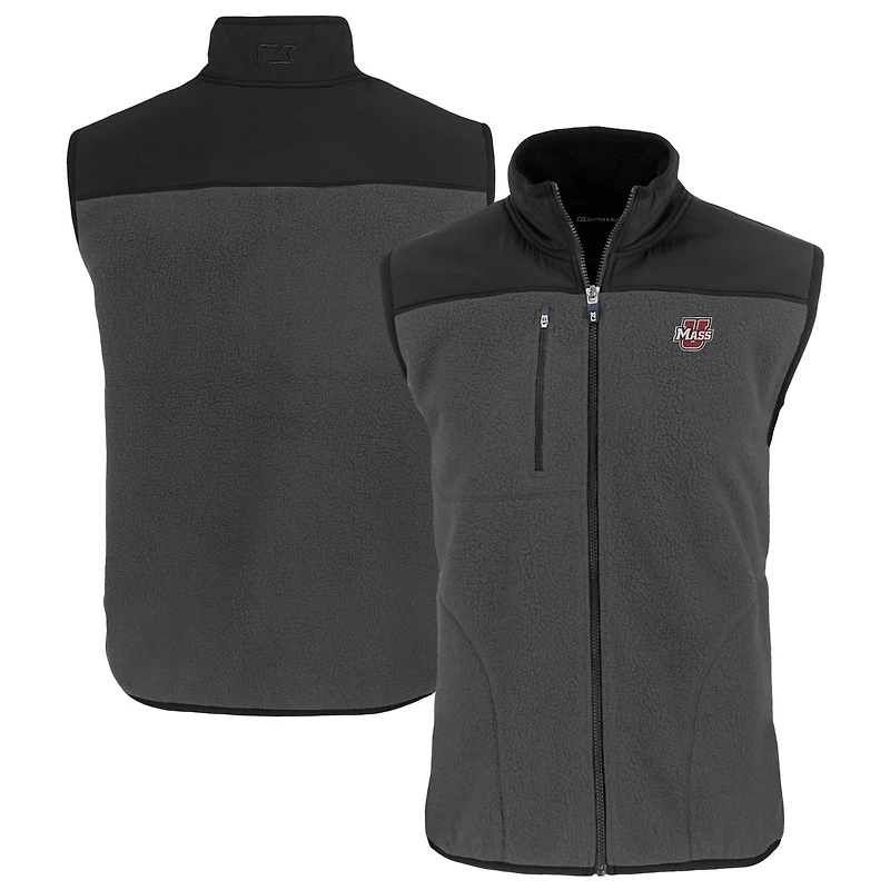 Men's Cutter & Buck  Charcoal UMass Minutemen Cascade Eco Sherpa Fleece Full-Zip Vest