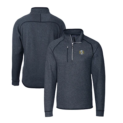 Men's Cutter & Buck Heather Navy North Carolina Tar Heels Big & Tall Mainsail Sweater-Knit Half-Zip Jacket
