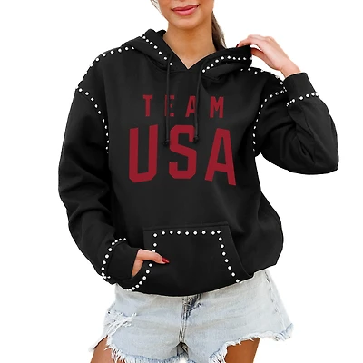 Women's Gameday Couture Black Team USA Champion Spirit Studded Pullover Hoodie