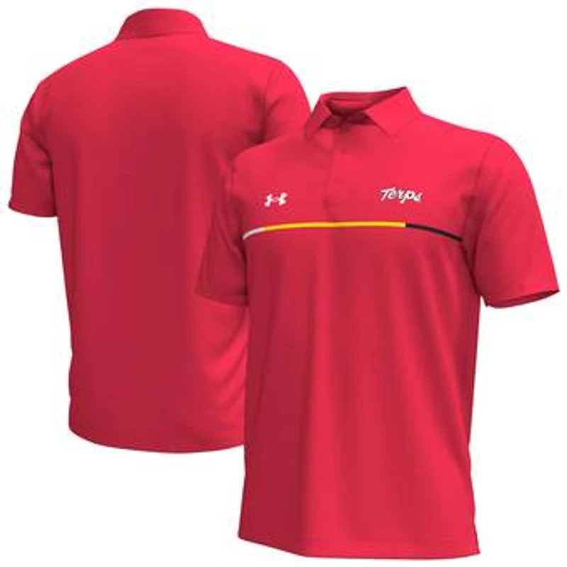 Men's Under Armour Red Maryland Terrapins Playoff Chest Stripe Performance Polo
