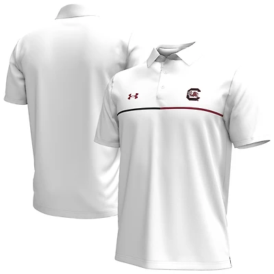 Men's Under Armour White South Carolina Gamecocks Playoff Chest Stripe Performance Polo