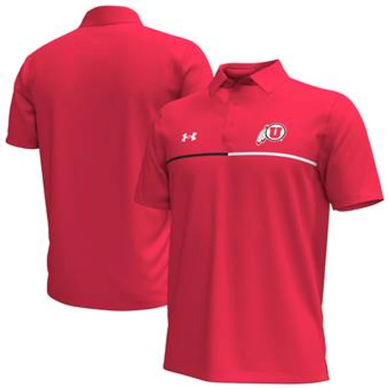 Men's Under Armour Red Utah Utes Playoff Chest Stripe Performance Polo
