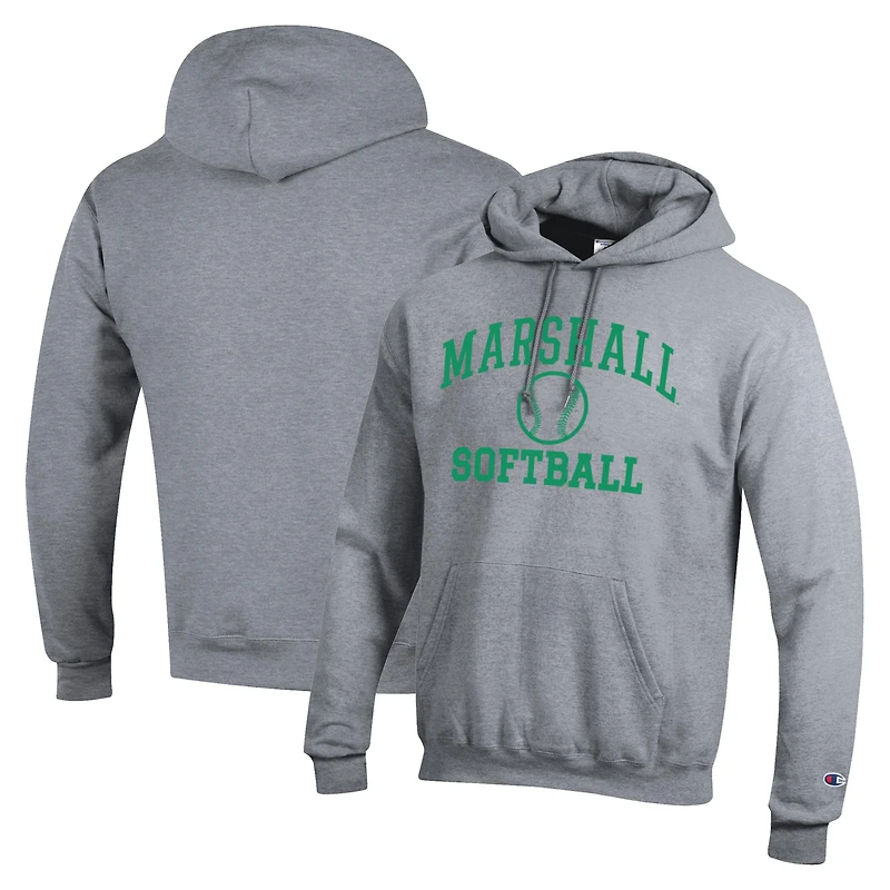 Men's Champion  Gray Marshall Thundering Herd Icon Softball Powerblend Pullover Hoodie