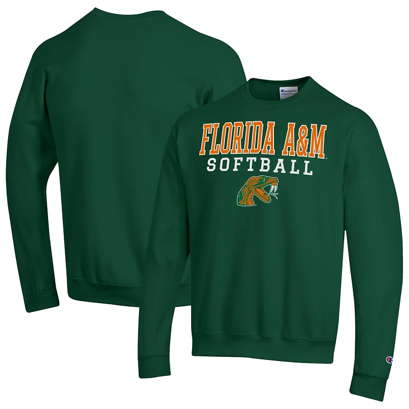 Men's Champion  Green Florida A&M Rattlers Stack Logo Softball Powerblend Pullover Sweatshirt