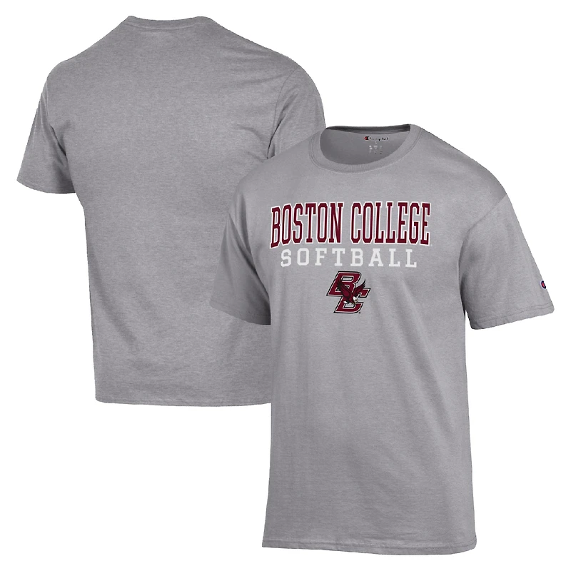 Men's Champion  Gray Boston College Eagles Stack Logo Softball Powerblend T-Shirt