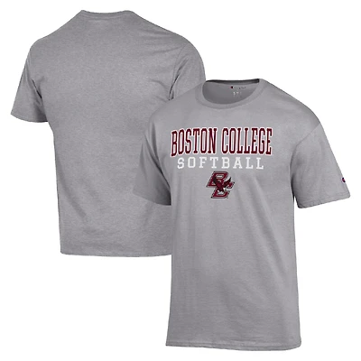 Men's Champion  Gray Boston College Eagles Stack Logo Softball Powerblend T-Shirt