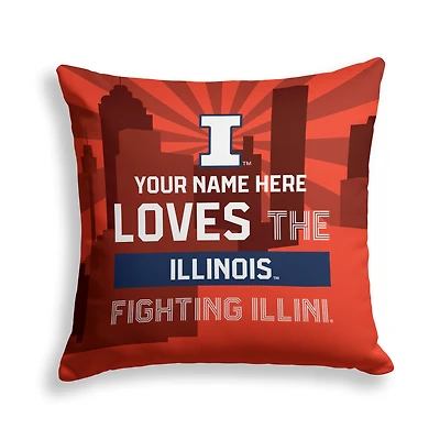 Pegasus Illinois Fighting Illini 18" x 18" City Skyline Personalized Decor Pillow