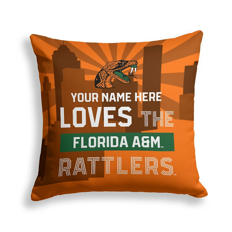 Pegasus Florida A&M Rattlers 18" x 18" City Skyline Personalized Decor Pillow