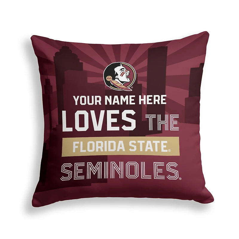 Pegasus Florida State Seminoles 18" x 18" City Skyline Personalized Decor Pillow