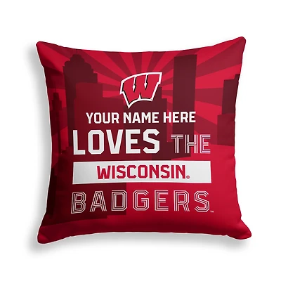 Pegasus Wisconsin Badgers 18" x 18" City Skyline Personalized Decor Pillow