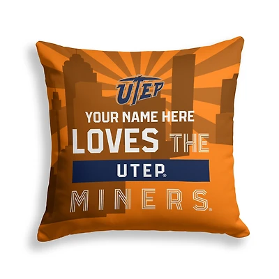 Pegasus UTEP Miners 18" x 18" City Skyline Personalized Decor Pillow