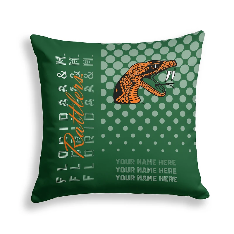 Pegasus Florida A&M Rattlers 18" x 18" Script Dot Fade Personalized Decor Pillow