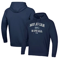 Men's Under Armour Navy Moravian Greyhounds All Day Arch Softball Raglan Pullover Hoodie