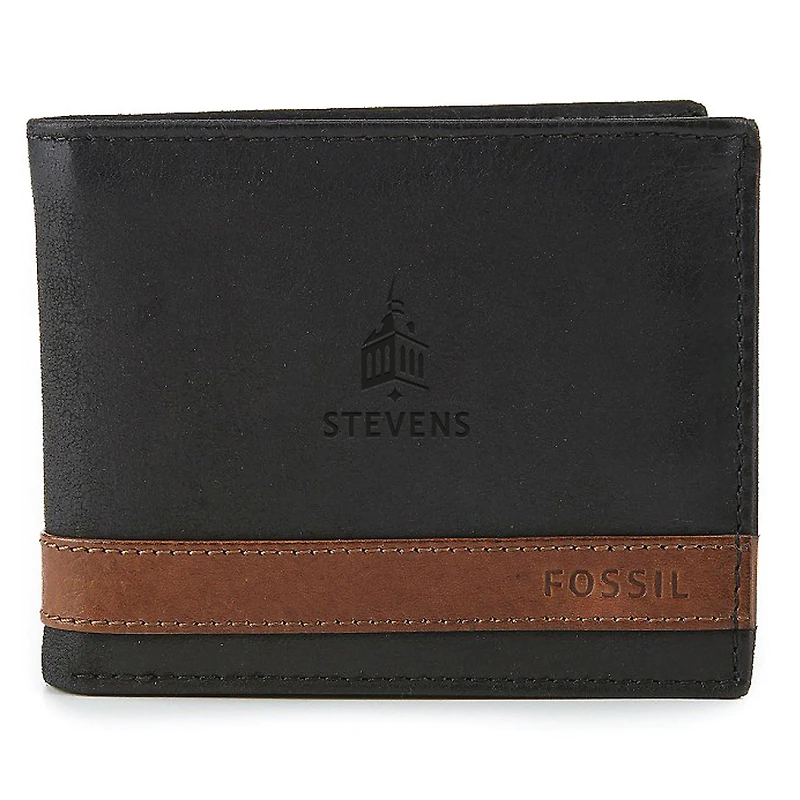 Fossil Black Stevens Institute of Technology Ducks Quinn Flip ID Bifold Wallet