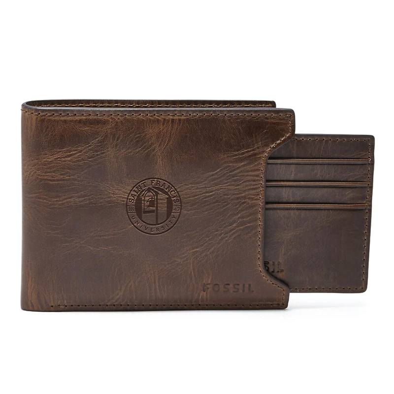 Fossil Brown Saint Francis Red Flash Derrick Sliding Two-In-One Wallet