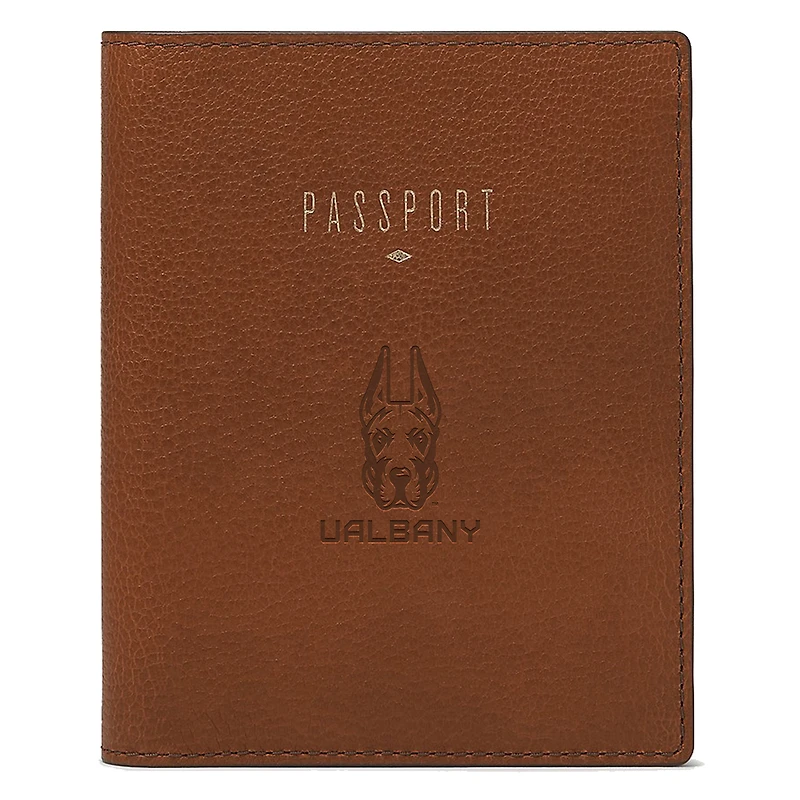 Fossil Brown UAlbany Great Danes Travel RFID Passport Case