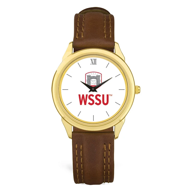 Men's  Gold Winston-Salem State Rams Brown Leather Watch
