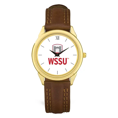 Men's  Gold Winston-Salem State Rams Brown Leather Watch