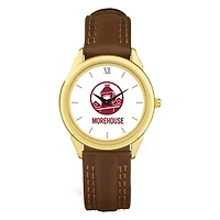 Men's  Gold Morehouse Maroon Tigers Brown Leather Watch