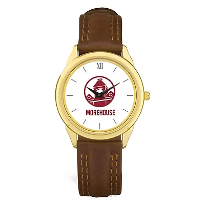 Men's  Gold Morehouse Maroon Tigers Brown Leather Watch