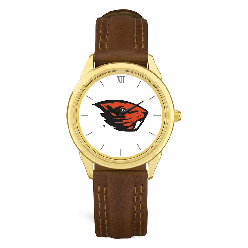 Men's  Gold Oregon State Beavers Brown Leather Watch