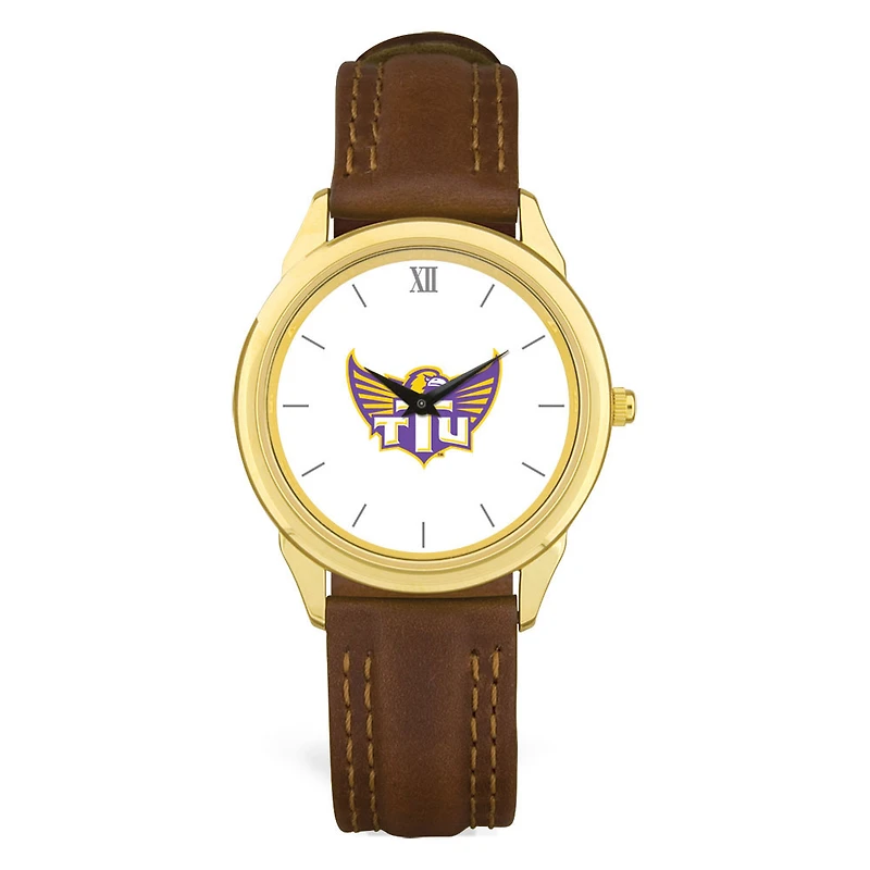 Men's  Gold Tennessee Tech Golden Eagles Brown Leather Watch